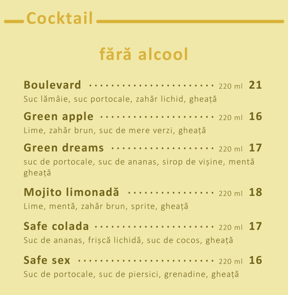 Fara Alcool A la carte - Restaurant Privighetoarea - Braila